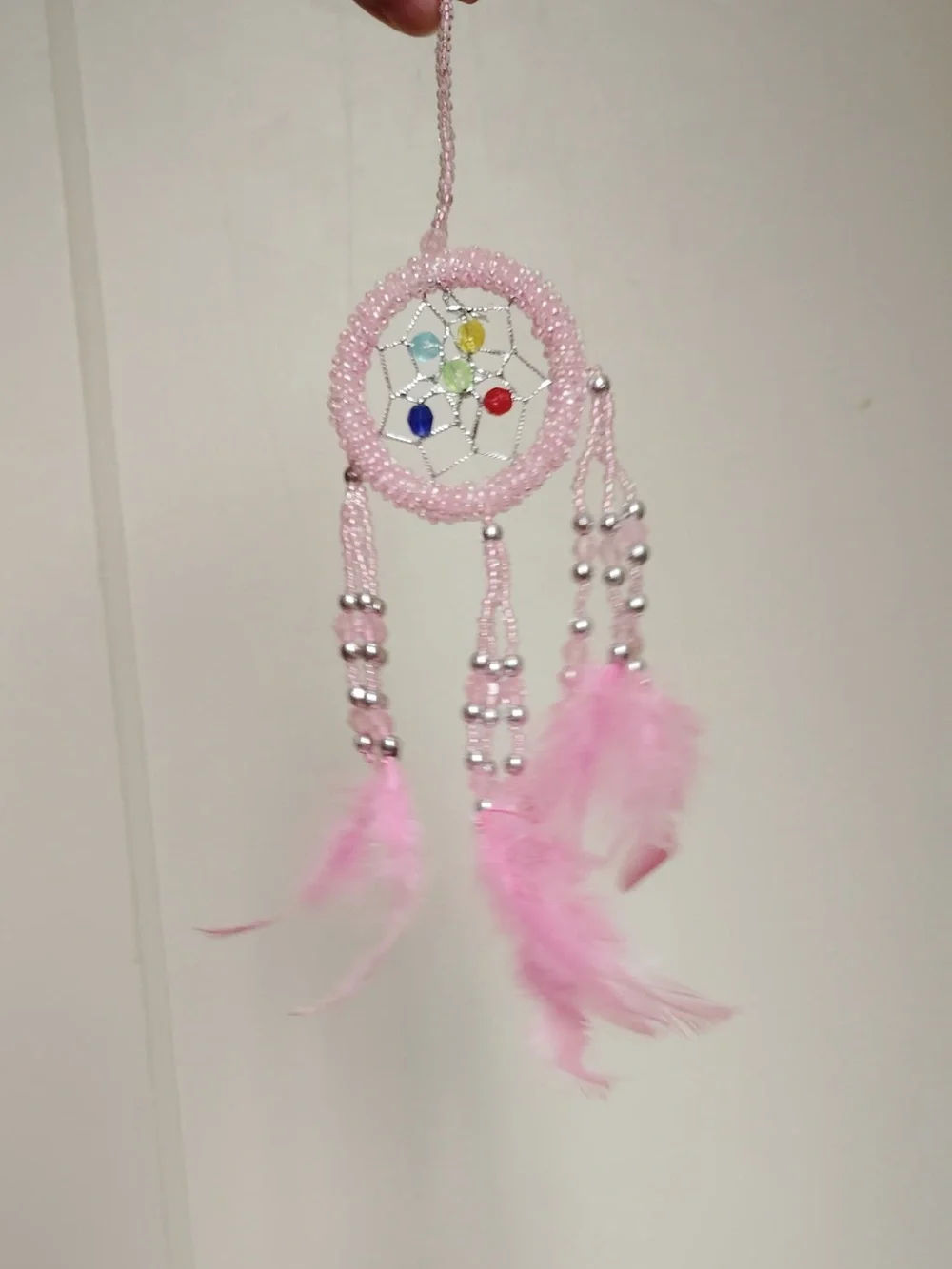 Pink Feather Dreamcatcher Wall Hanging